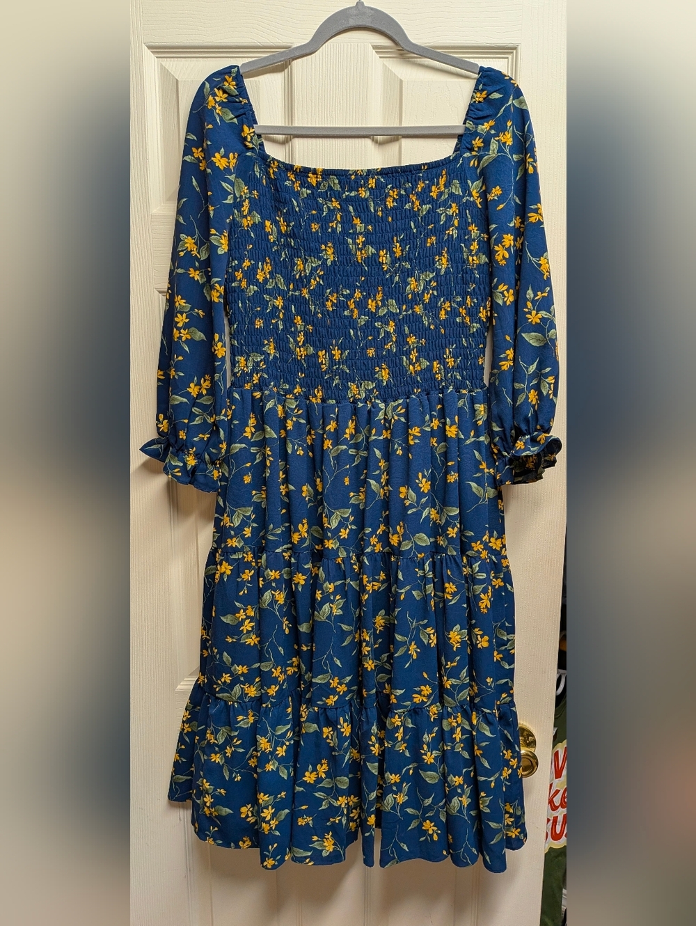 Baltic Born Marta Navy Floral Smocked Dress with Yellow Flowers - Picture 3 of 5